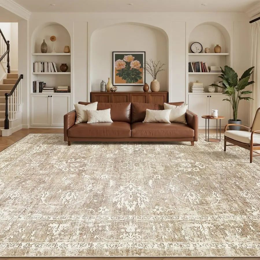 8x10 Area Rug For Living Room Machine Washable Vintage Natural Non Slip Backing