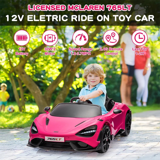 12V Licensed McLaren 765LT Kids Ride On Toy Electric Vehicle for Toddler Age 3 and Up Battery Powered Ride On Car with Hydraulic Doors