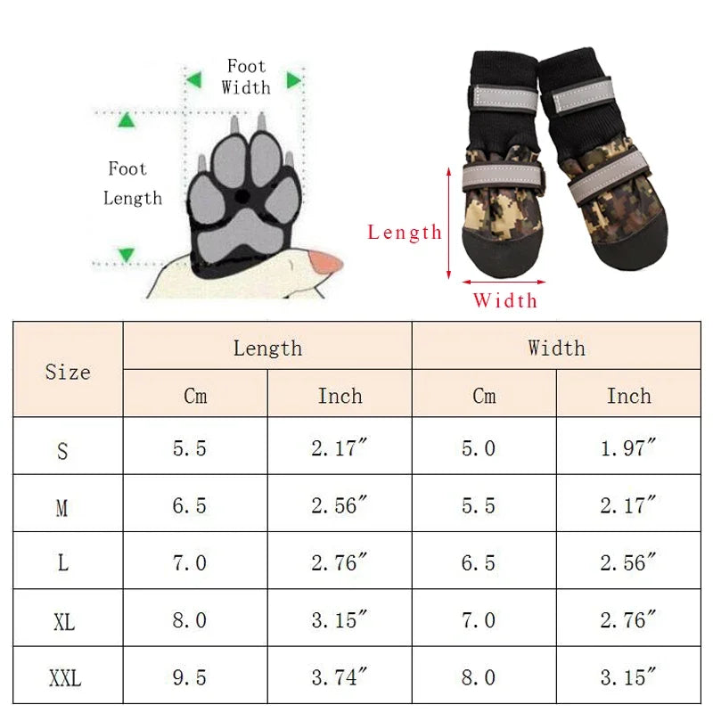 Waterproof Anti Slip Snow Boots For Large Dogs Camouflage Reflective