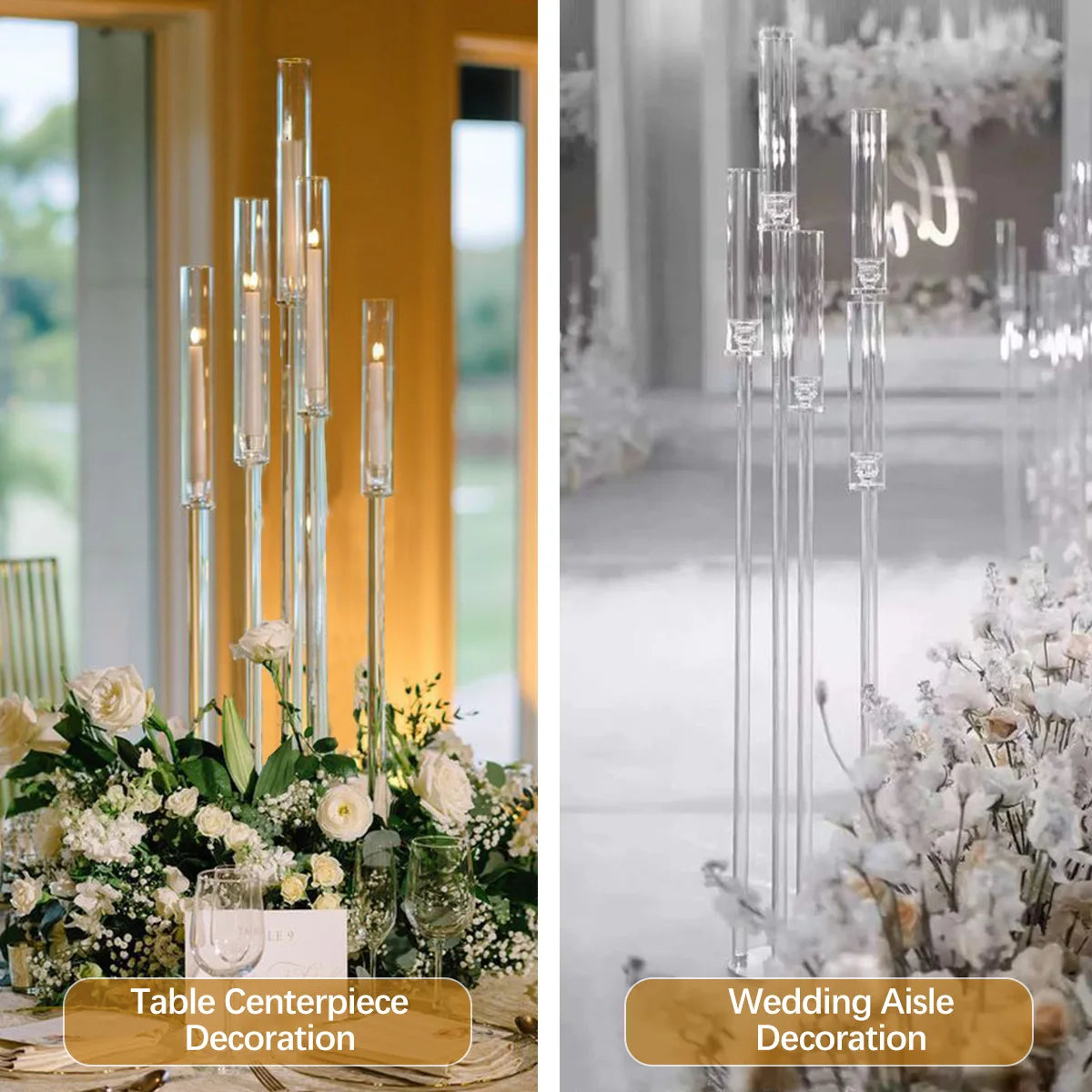 10 Pieces Acrylic 5 Arm Candelabra Clear Floor Candelabra Wedding Candlestick Holder Table Centerpiece Ceremony Party Home Decoration
