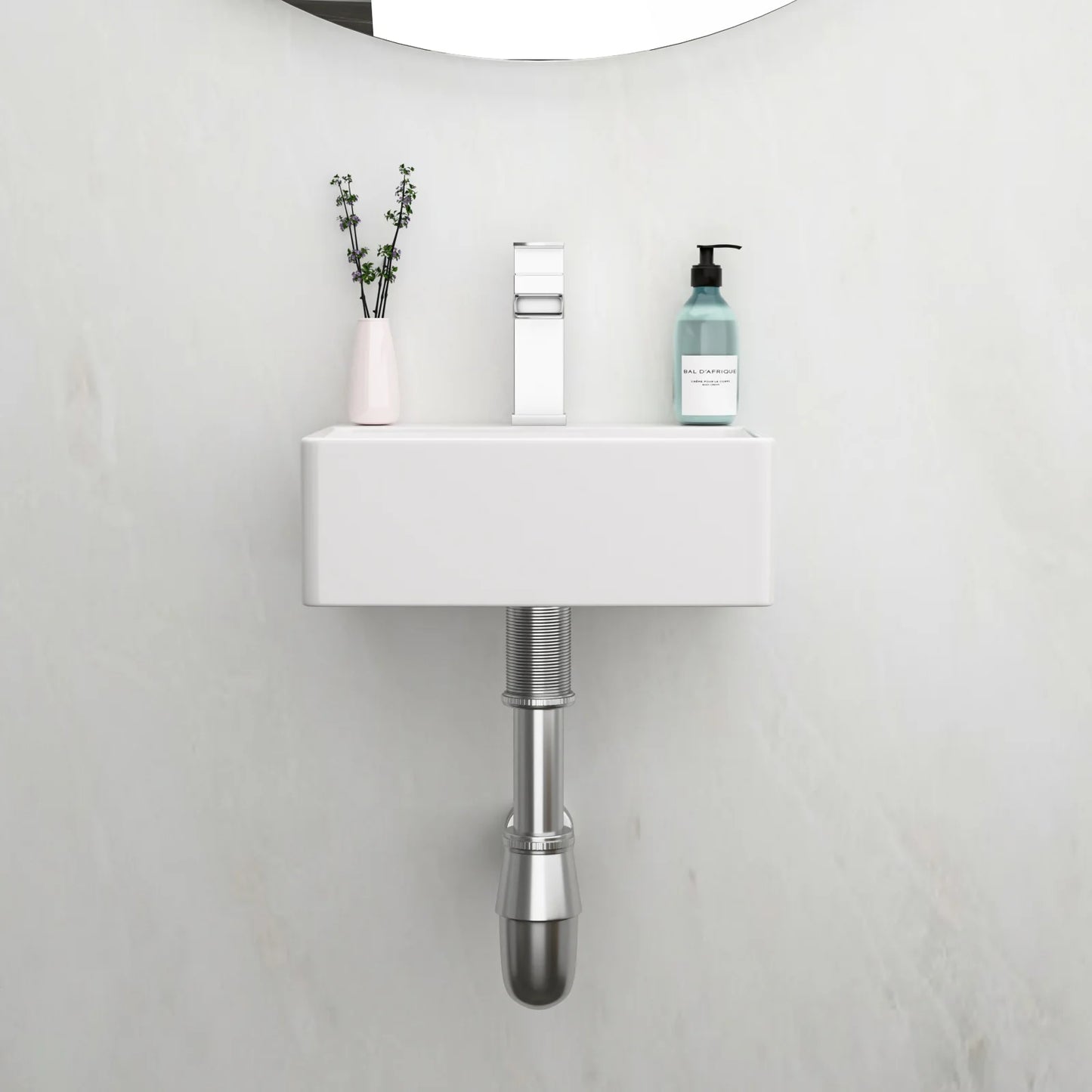 White Ceramic Rectangular Wall Mount Sink With Faucet Hole