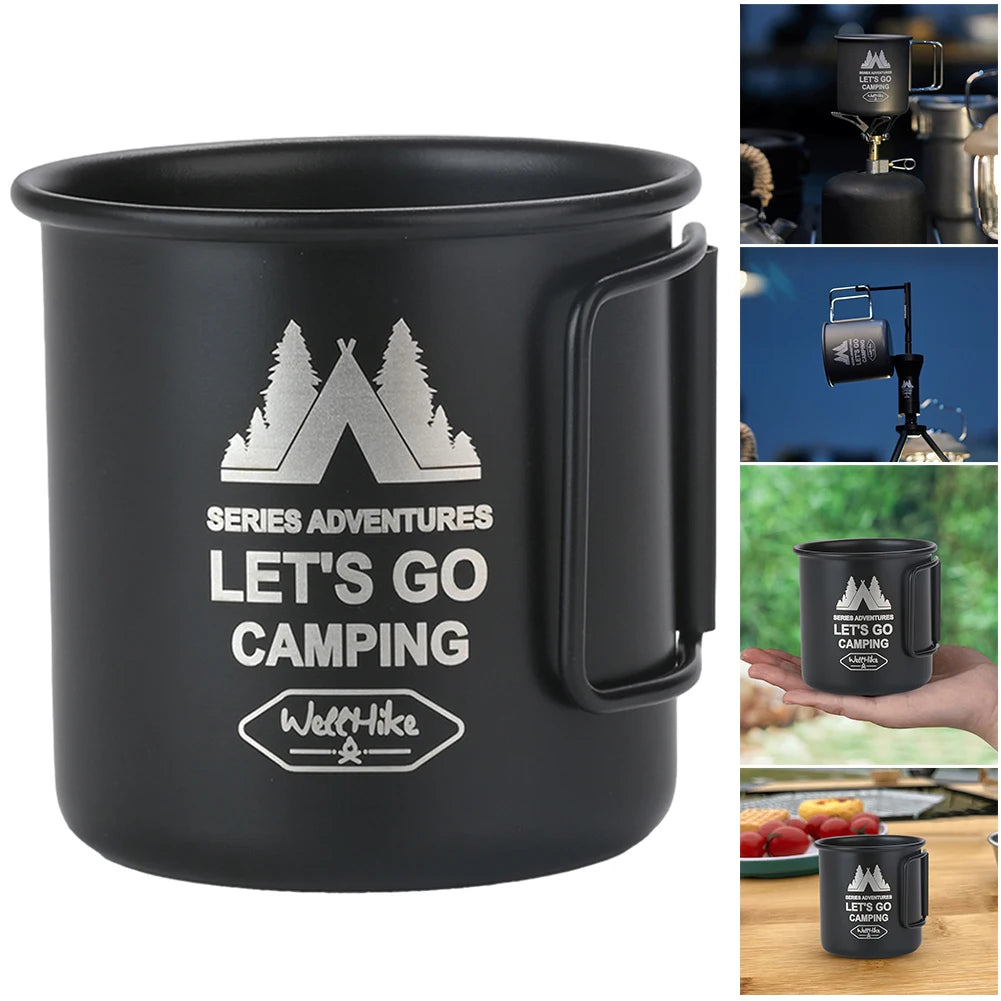 300ML Titanium Camping Mug Foldable Handle Portable
