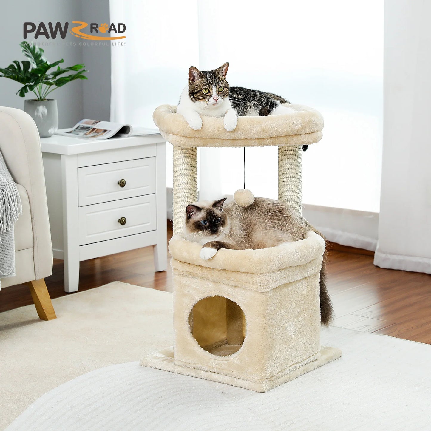 Double Tier Cat Tree Tower With Cozy Condo And Wide Perch For 1 To 2 Indoor Cats