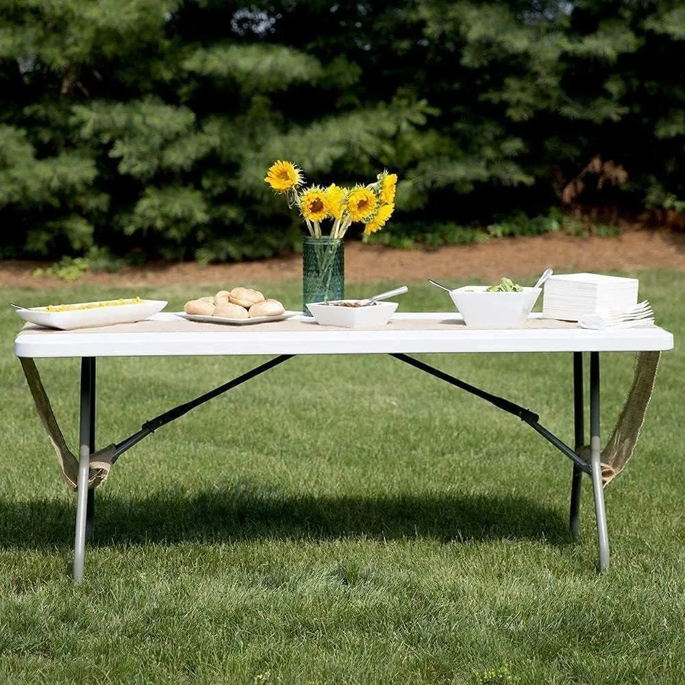 6 Foot Folding Table White Plastic Portable Long Foldable Table For Indoor Outdoor Picnic Camping