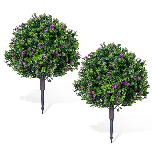 Two Pieces Artificial Plants Step Flower With Plastic Pole And Iron Garden Decor