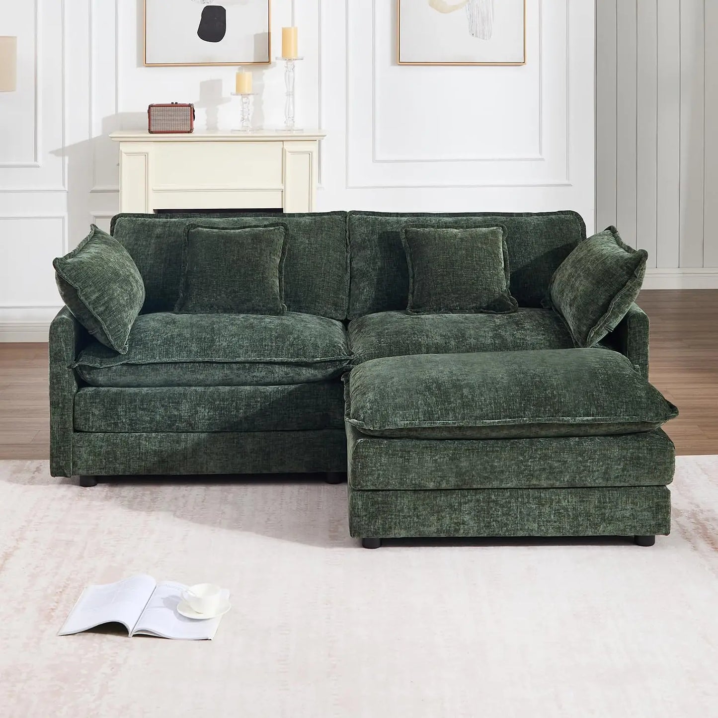 70 Inch Modular Sectional Sofa Modern L Shaped Cloud Couch 3 Seater With Ottoman