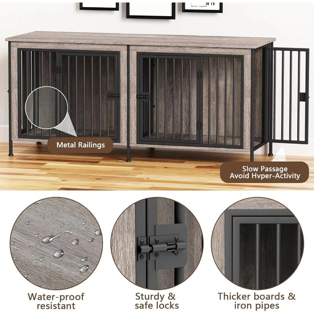 78 Inch Dog Cage Furniture With Divider TV Stand For Medium And Large Breeds