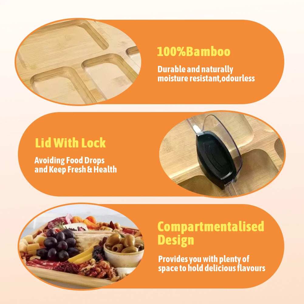 Reusable Bamboo Cheese Board With Lid Charcuterie Tray