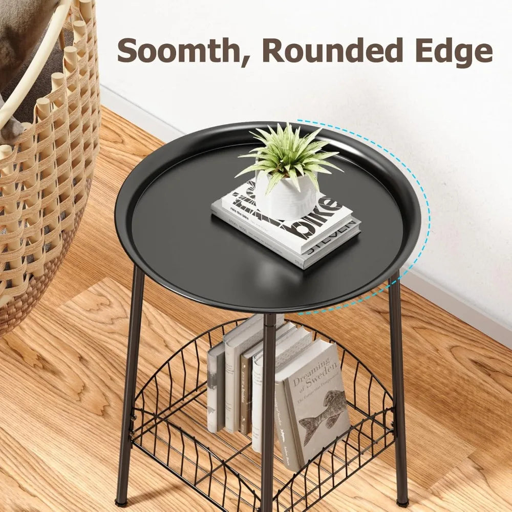 Outdoor Bamboo 2 Tier Side Table Weather Resistant Patio End Table