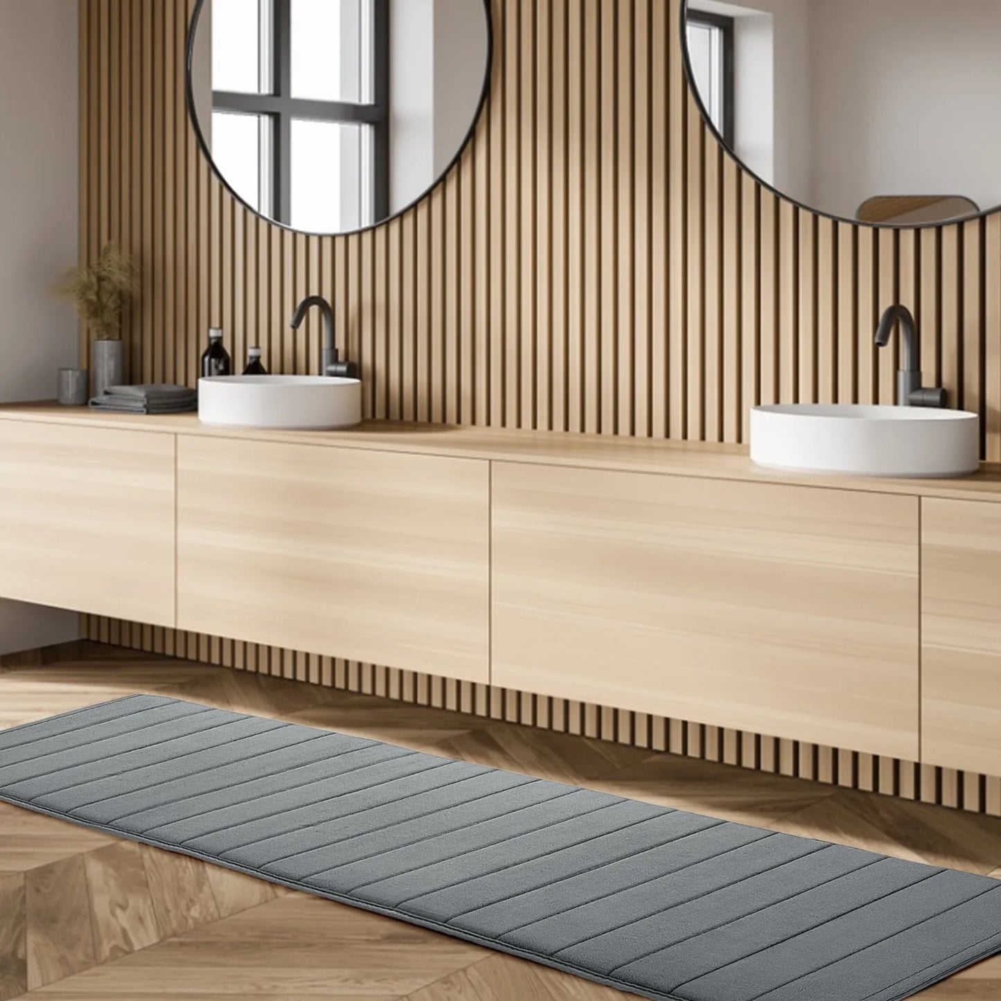 Absorbent Striped Long Memory Foam Bathroom Rug 40x120cm