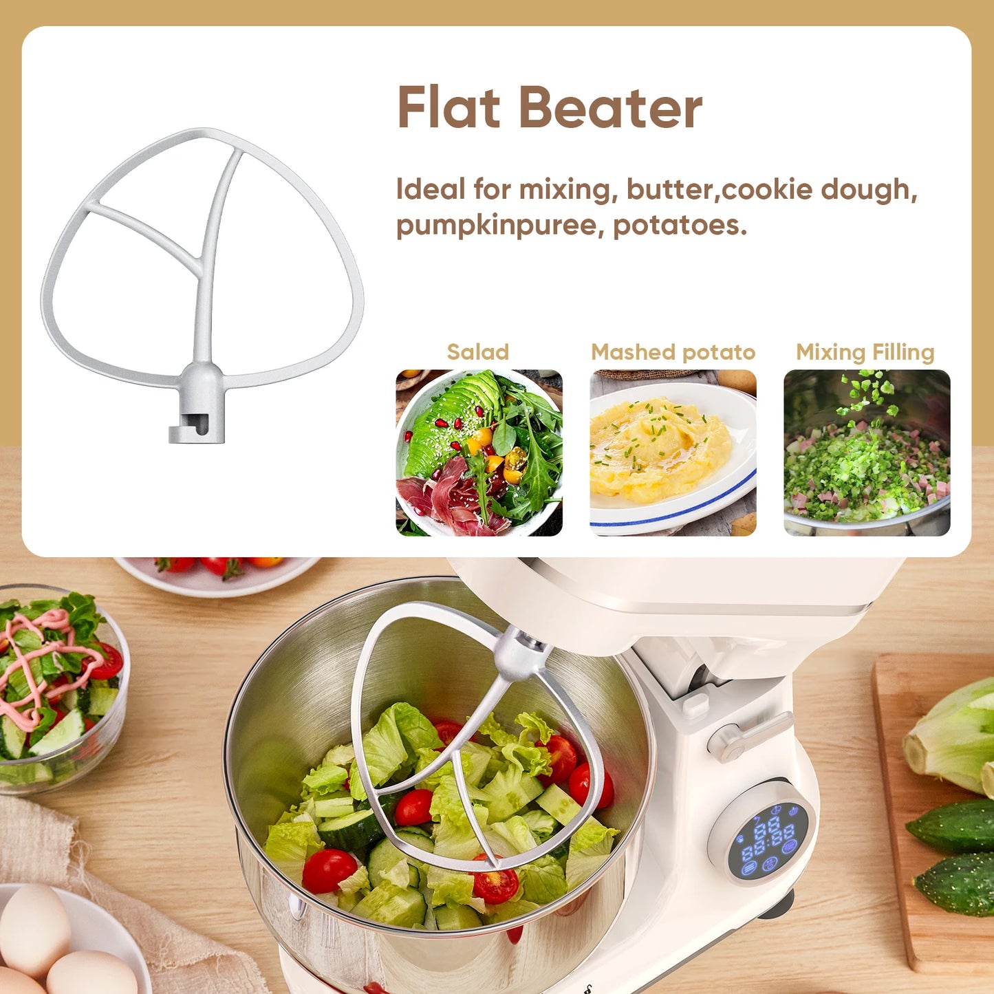 BioloMix Kitchen Food Stand Mixer 1200W 11 Speeds DC Motor Digital OLED Screen Electric Food Mixer with Dough Hook and Whisk