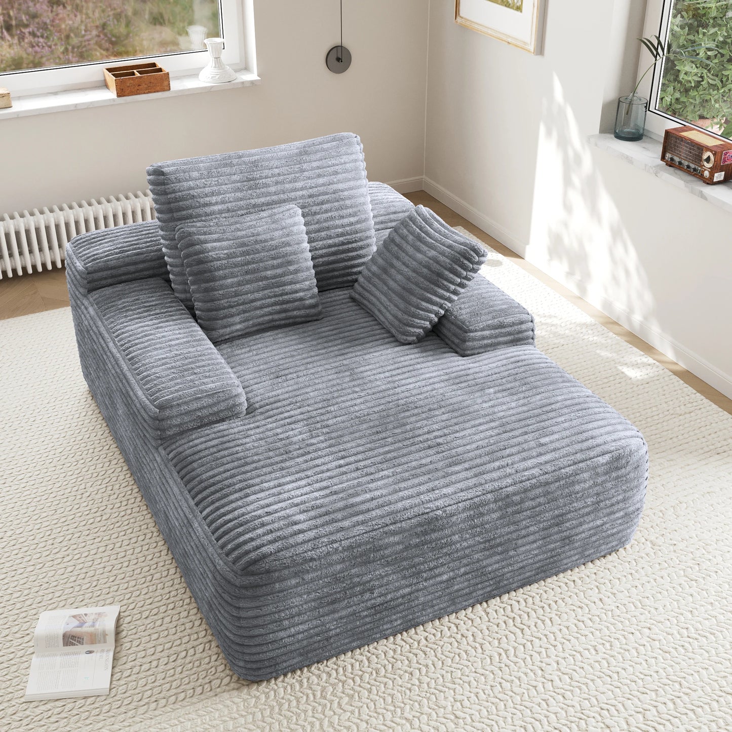 Sdoren 49 Inch Chaise Lounge Chair Corduroy Upholstered Deep Seat Sofa Bed