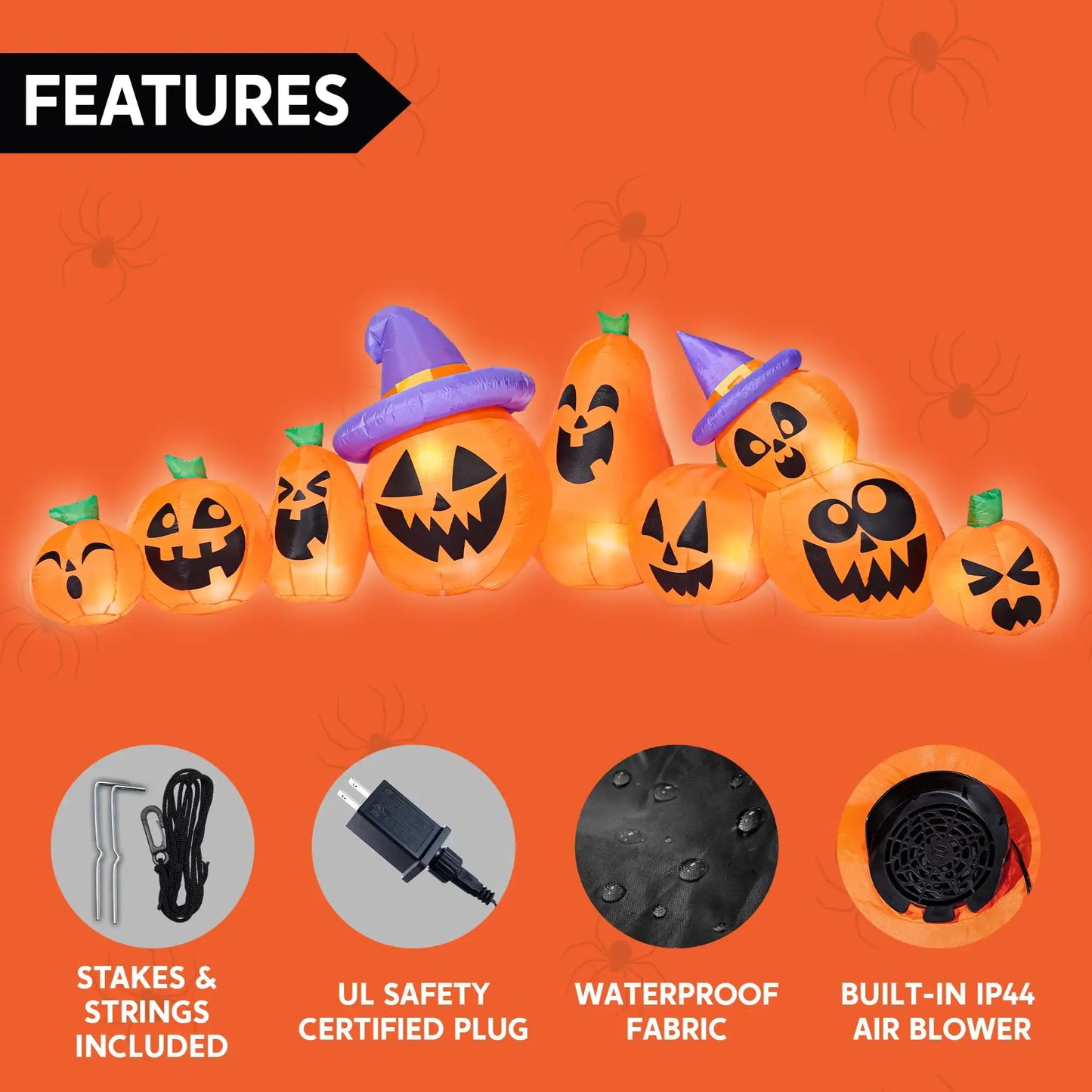 Joyfy 12.5 Ft Halloween Inflatable Pumpkin Witch Hat LEDs