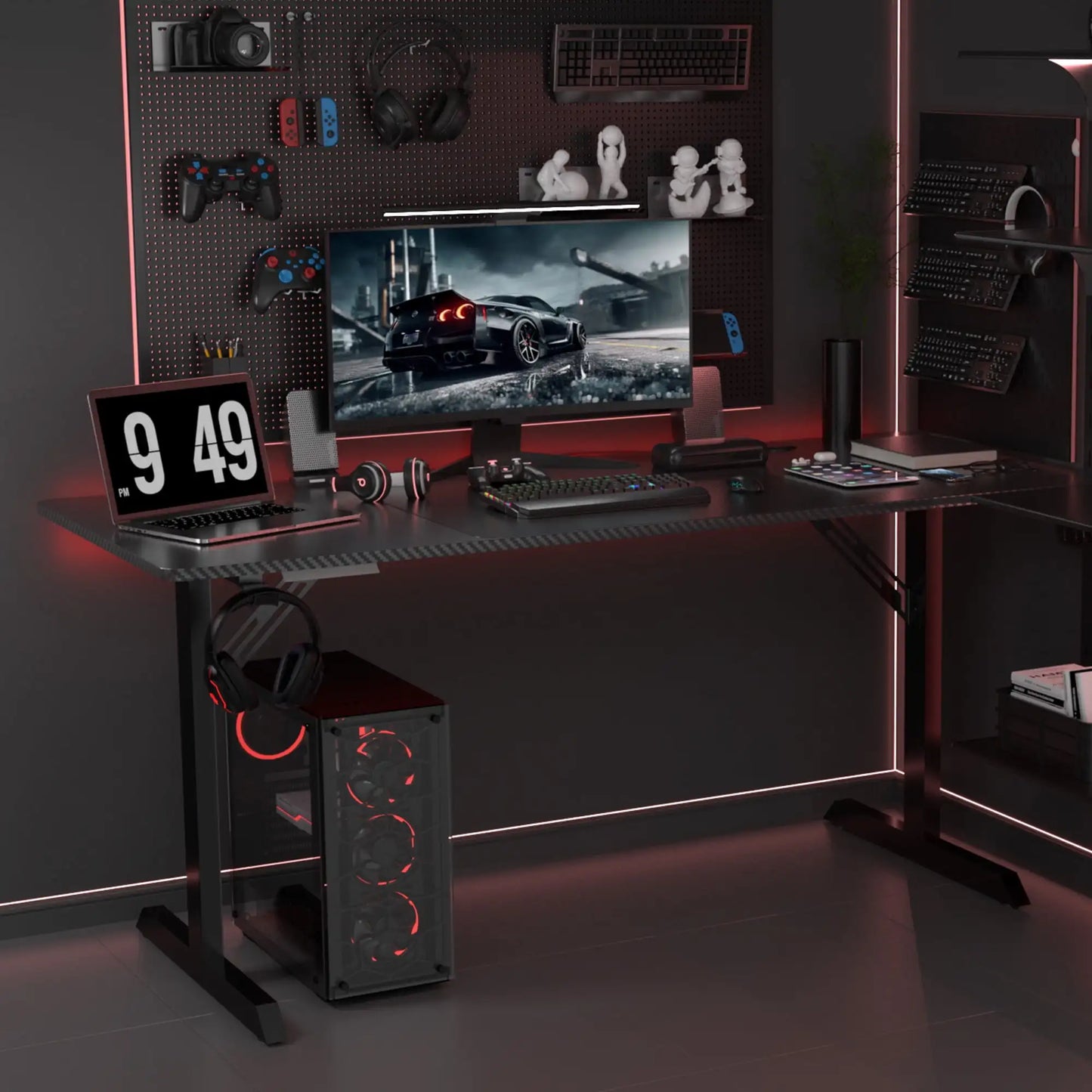 55 Inch RGB Gaming Desk With Mouse Pad T Shaped Black