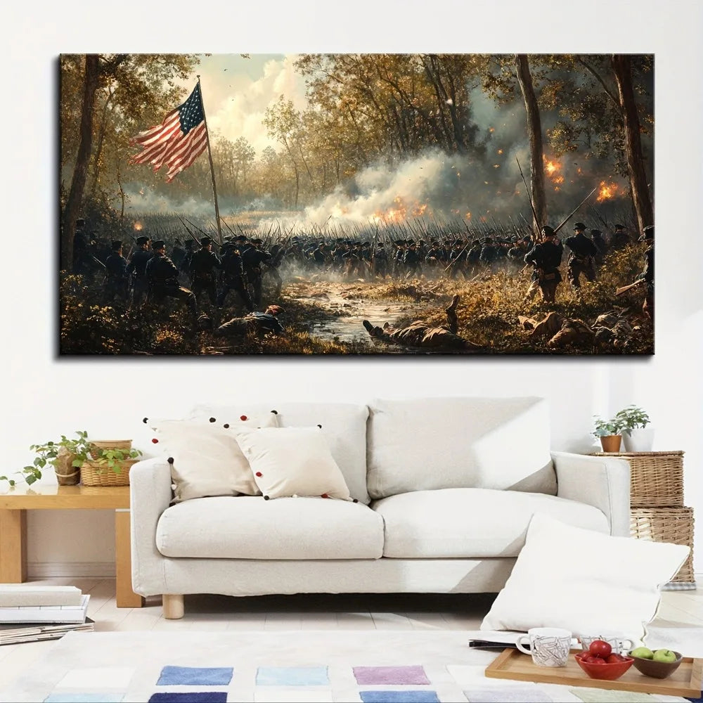 1.5 Inch Thick Pine Solid Wood Frame Gettysburg Iron Brigade Canvas Painting