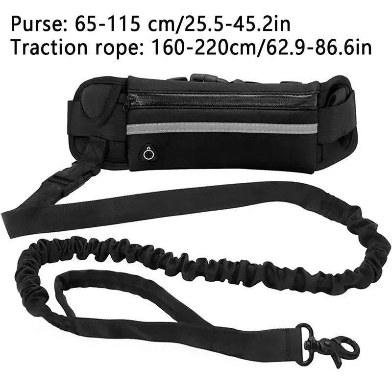 Hands Free Dog Leash Retractable Elastic Belt With Reflective Waist Bag Running