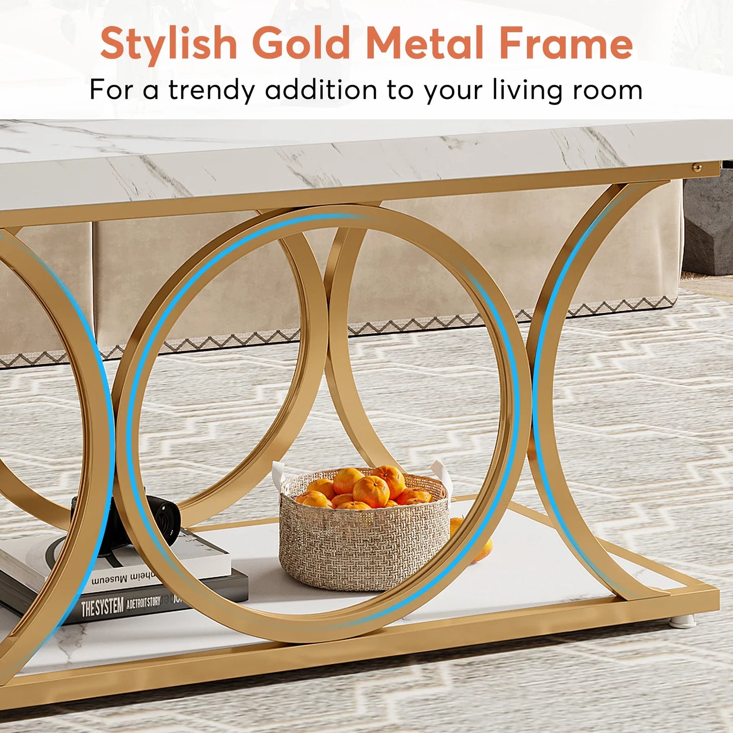 Tribesigns Rectangle Coffee Table 47.24 Inch Modern