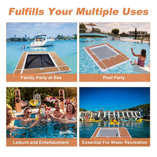13 Ft Inflatable Pool Float Platform With Non Slip EVA Surface For Yacht Boat