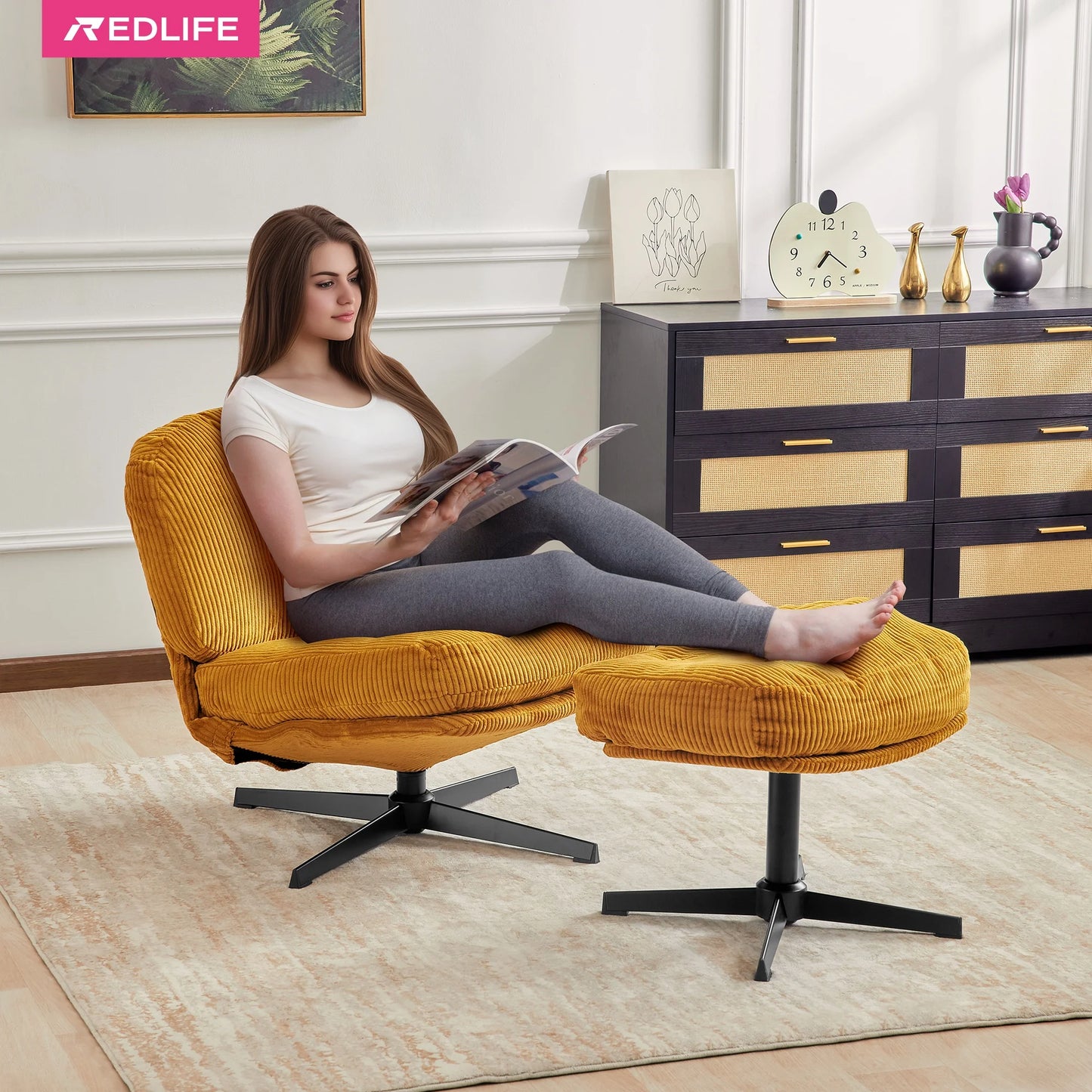 Redlife Foldable Accent Chair 360 Degree Swivel Tufted Upholstered Living Room