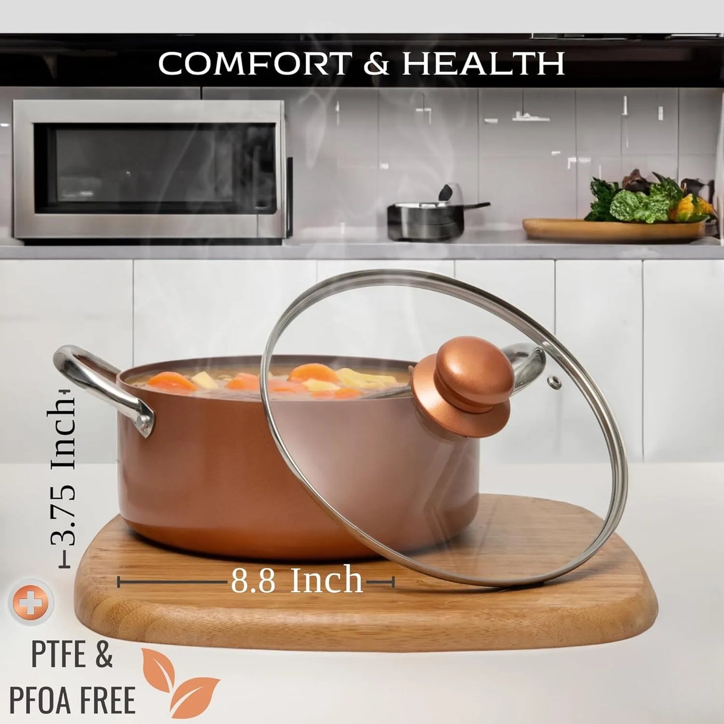 7 Piece Copper Pots and Pans Set Non Stick Copper Chef Cookware Square Pans Round Pot and Fry Basket