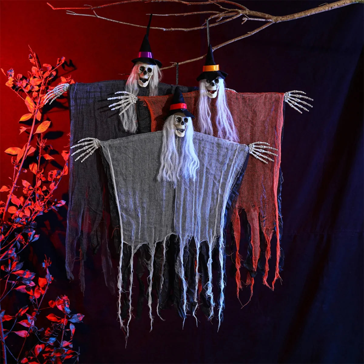 Creepy Halloween Skull Hanging Decorations Spooky Skeleton Ghost Tree Ornaments for Classroom Home and Office