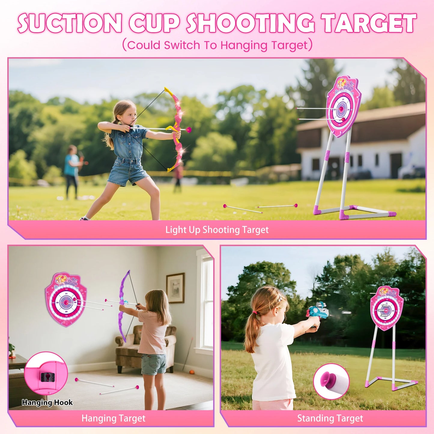VATOS Night Light Bow and Arrow Toy for Girls Archery Set with Target Board