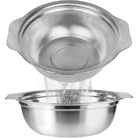 Stainless Steel Colander 2.5Qt Rice Washer And Mixing Bowl