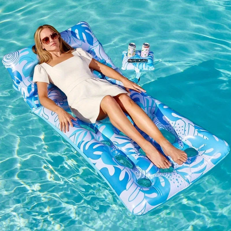 Joyfy Adjustable Backrest Pool Floats Tropical Leaves Lounger With Cup Holders