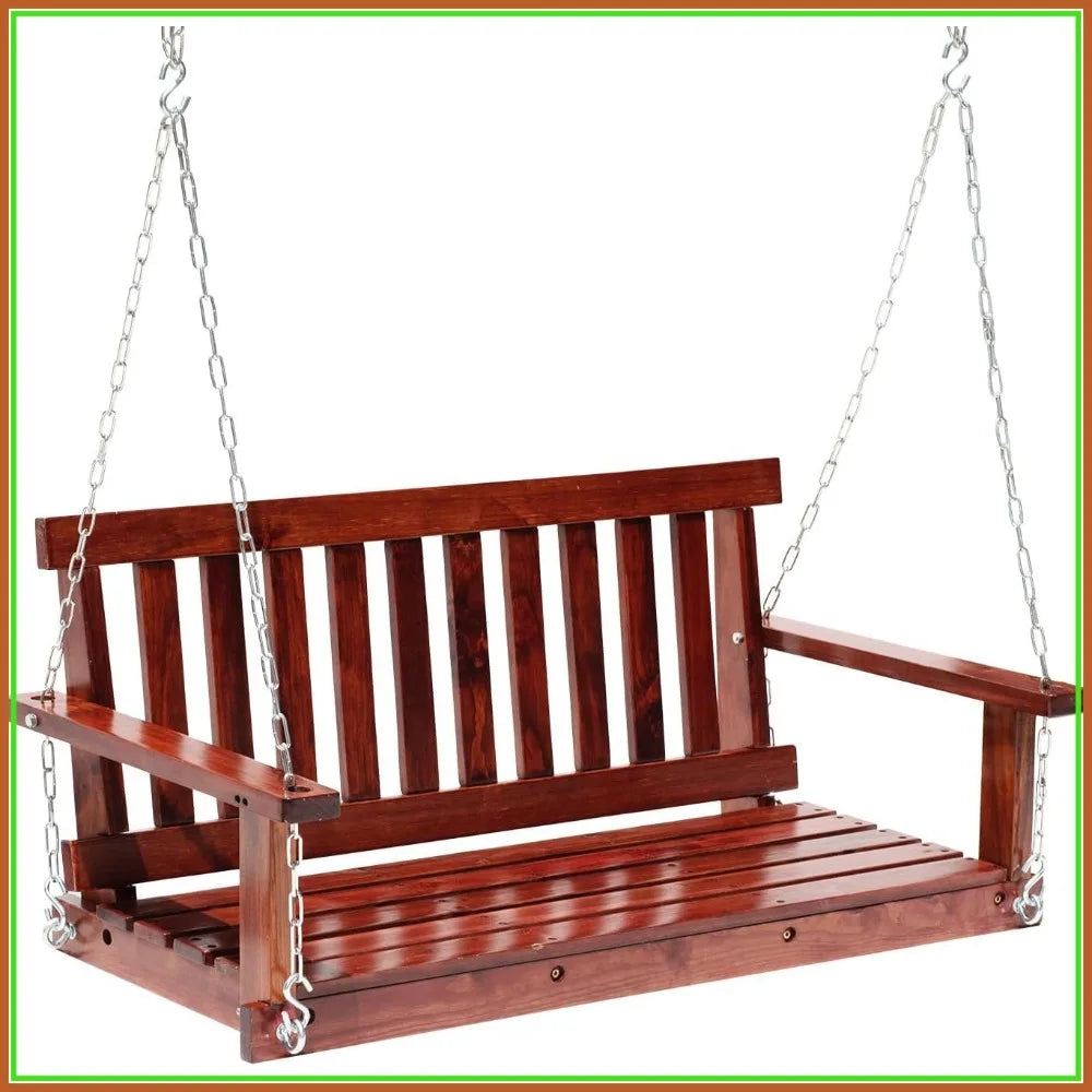4 Ft Outdoor Wooden Porch Swing Bench 800 Lbs Capacity Adjustable Chains Patio