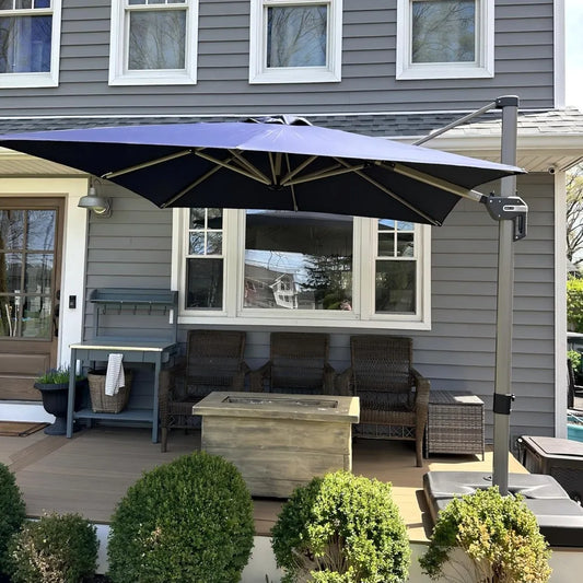 Leaf 8x8 Patio Cantilever Umbrella Aluminum Offset Champagne Frame 360 Rotation