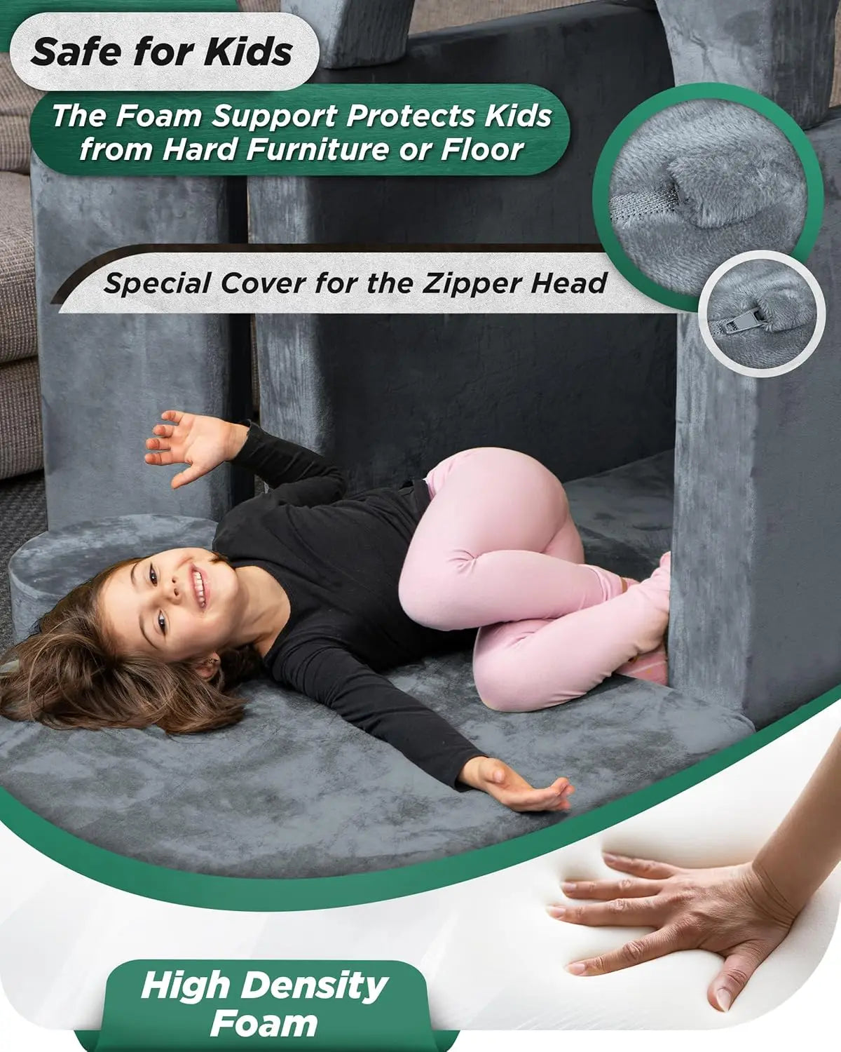 14 Piece Modular Kids Play Couch Convertible Foam Furniture for Toddlers Gray