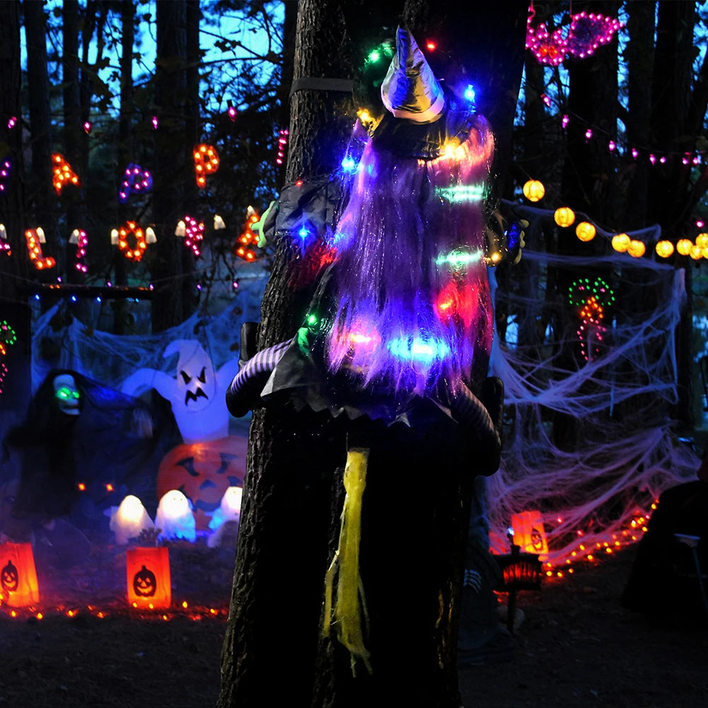 Halloween Crashing Witch Into Tree Outdoor Decoration With Light Flying Witch Lawn Patio Garden Decor