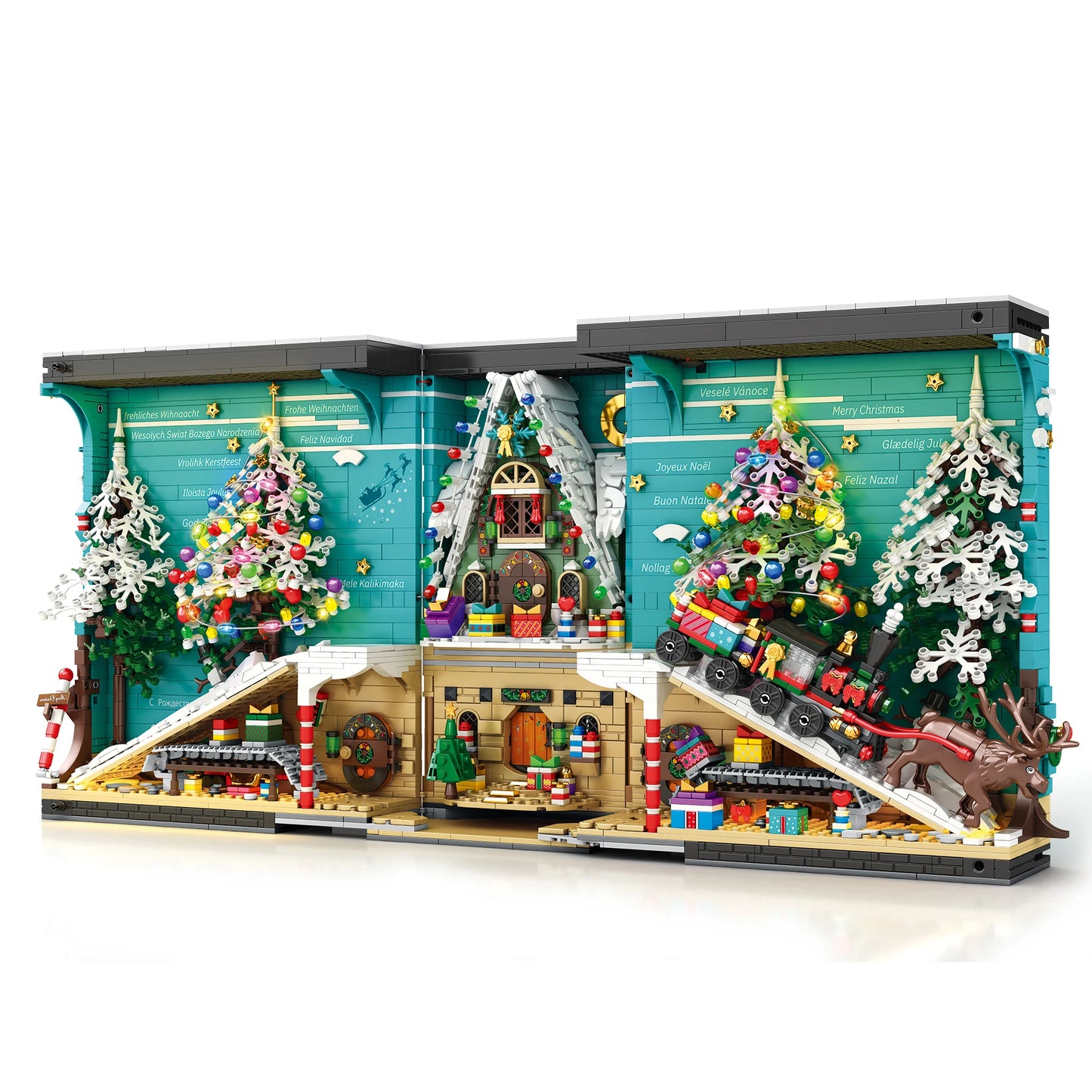 Christmas Book Nook Blocks Set 3260 Pieces DIY Christmas Tree Elk With LED Light