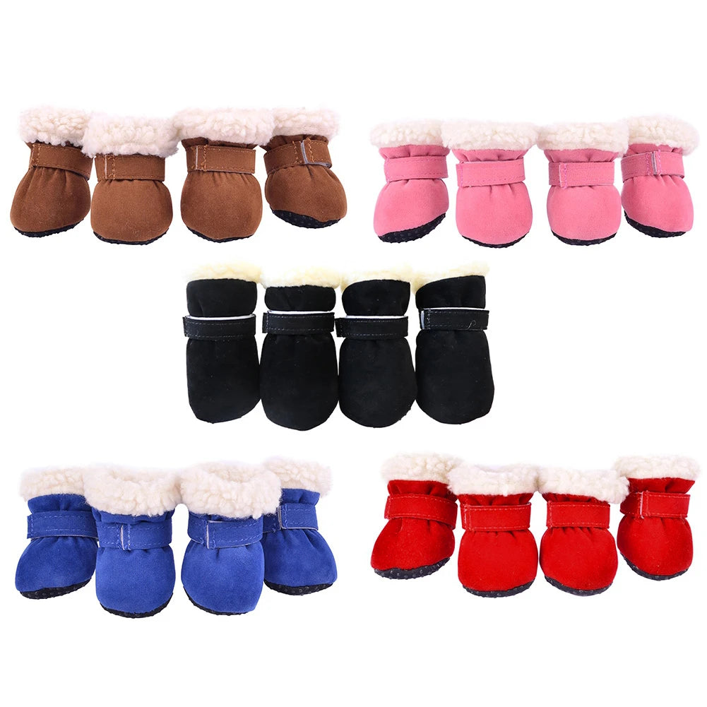 4 Pcs Pet Dog Snow Boots Warm Plush Shoes Small Medium Dogs Cats Non Slip Soles