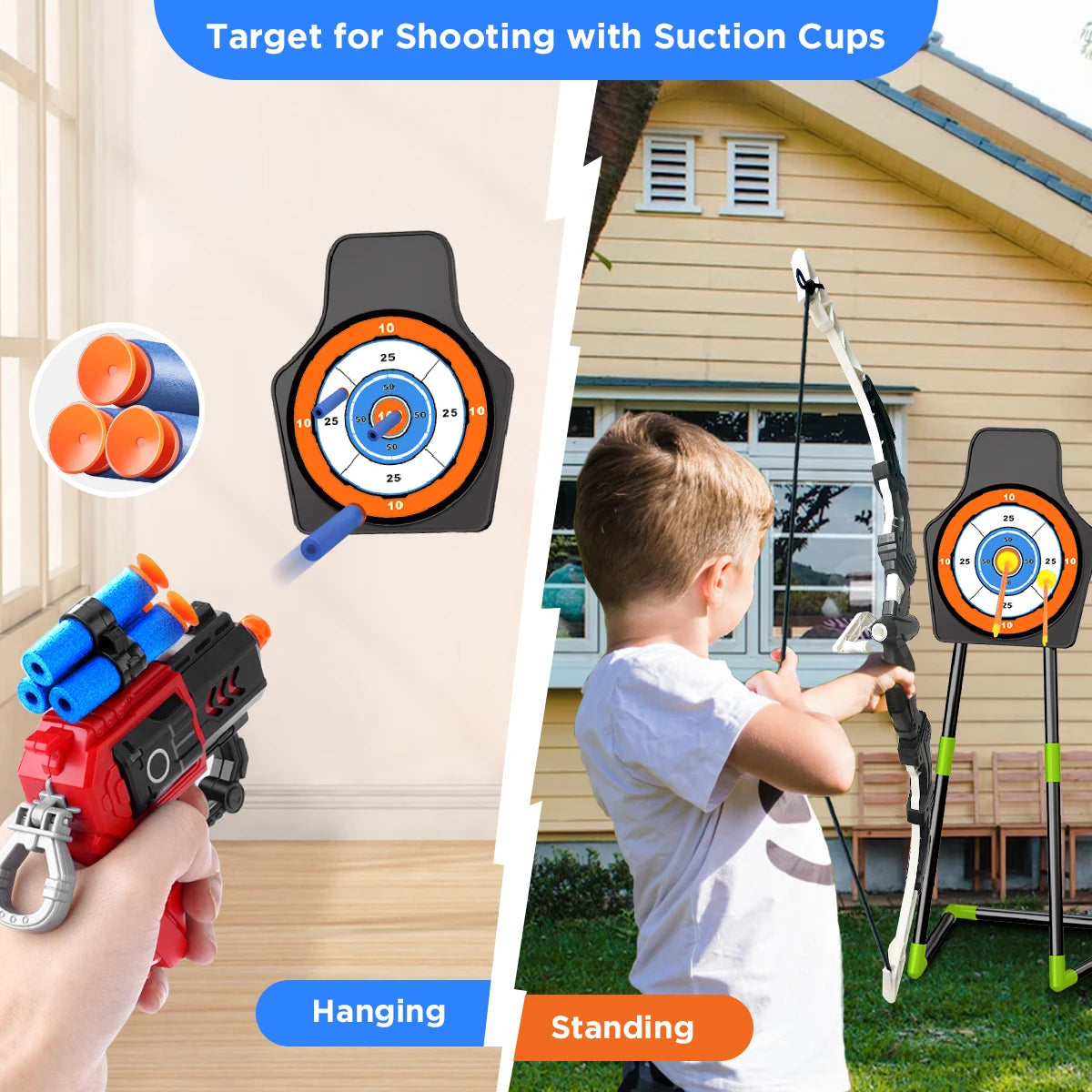 VATOS 2X Bow Arrow Guns Toy for Kids LED Light Up Archery with Suction Cup Stand Target Dart Board Indoor Outdoor Game Toys