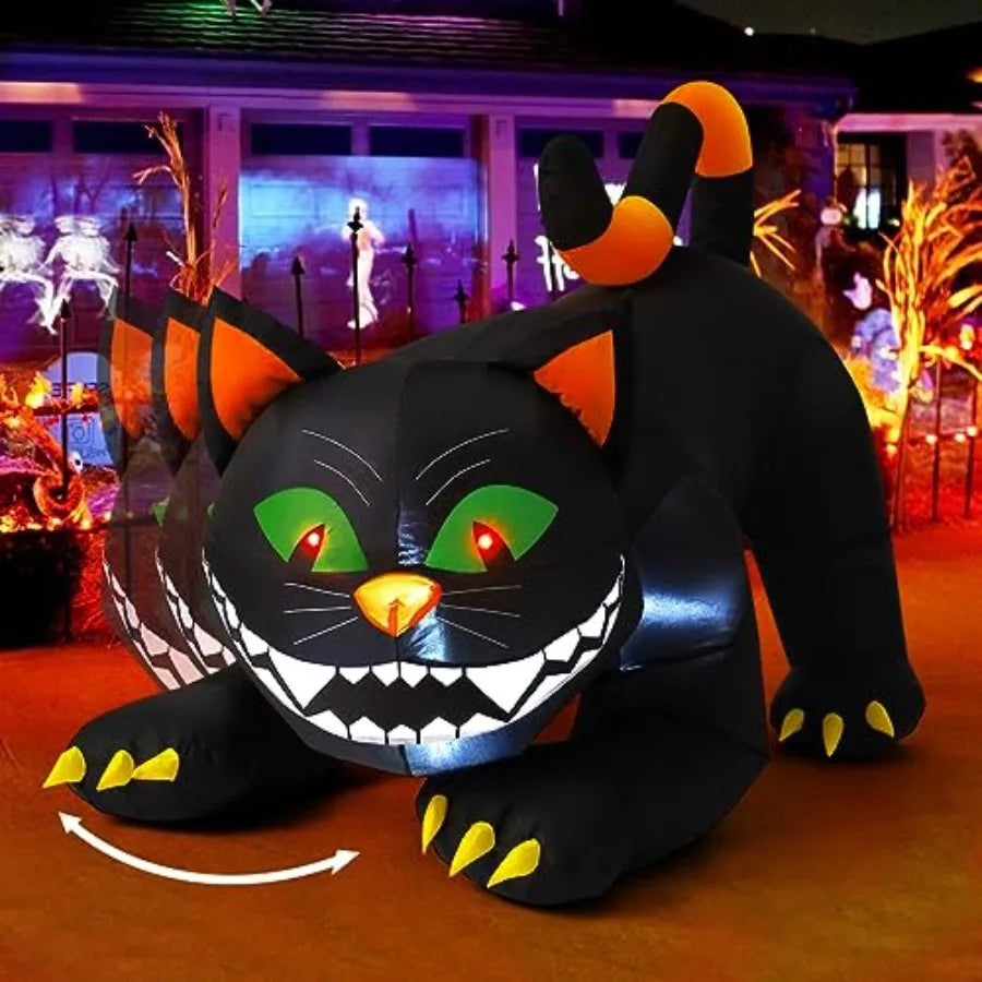6 Ft Halloween Black Cat Inflatable With Moving Head LEDs