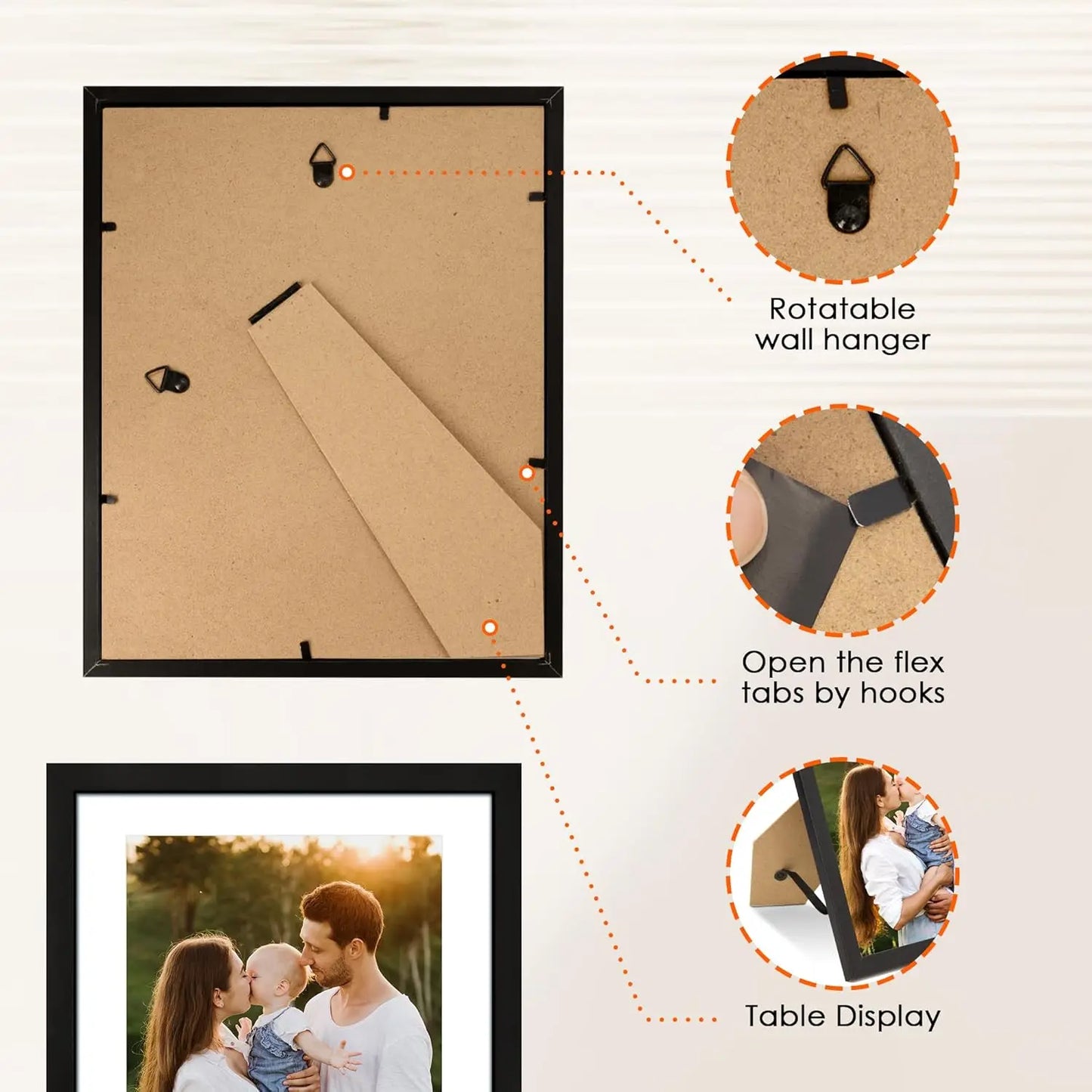 8x10 Picture Frame 1 Pack Black HD Plexiglass With Mat For 5x7 Or 8x10 Display