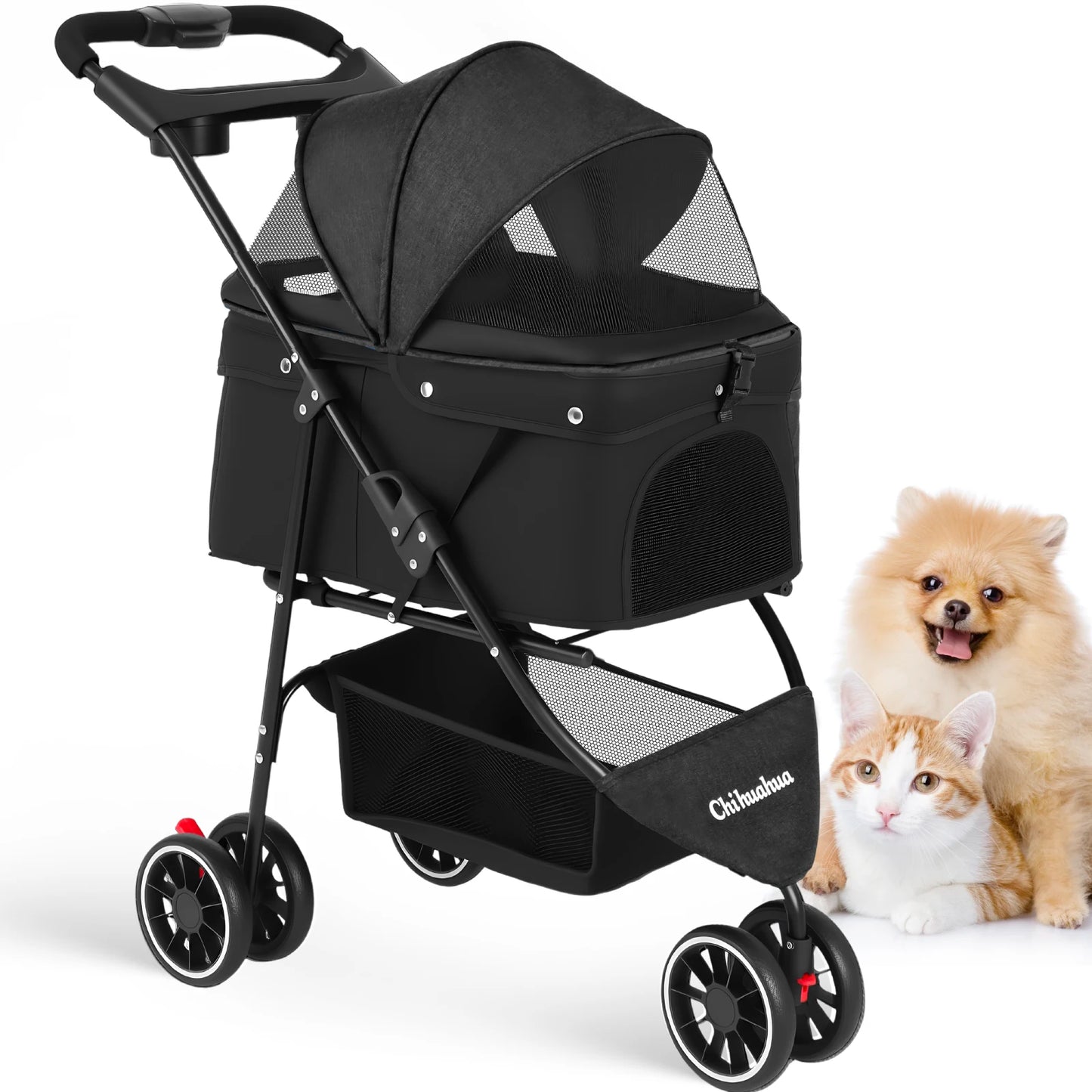Portable Foldable Pet Stroller For Small Dogs And Cats Carrier With Canopy