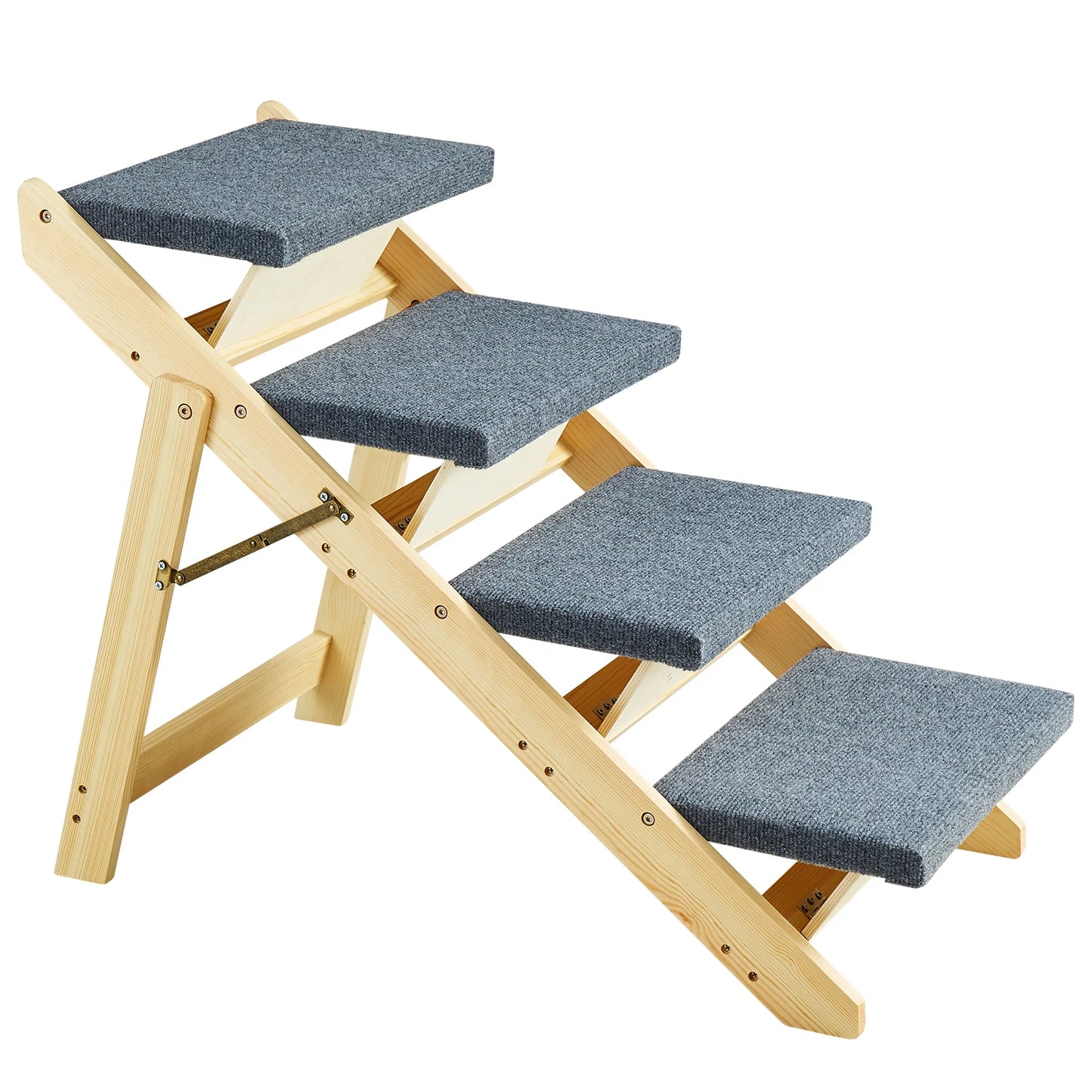 SucceBuy Wooden Pet Steps And Ramp 2-In-1 Foldable Bed Access For Pets