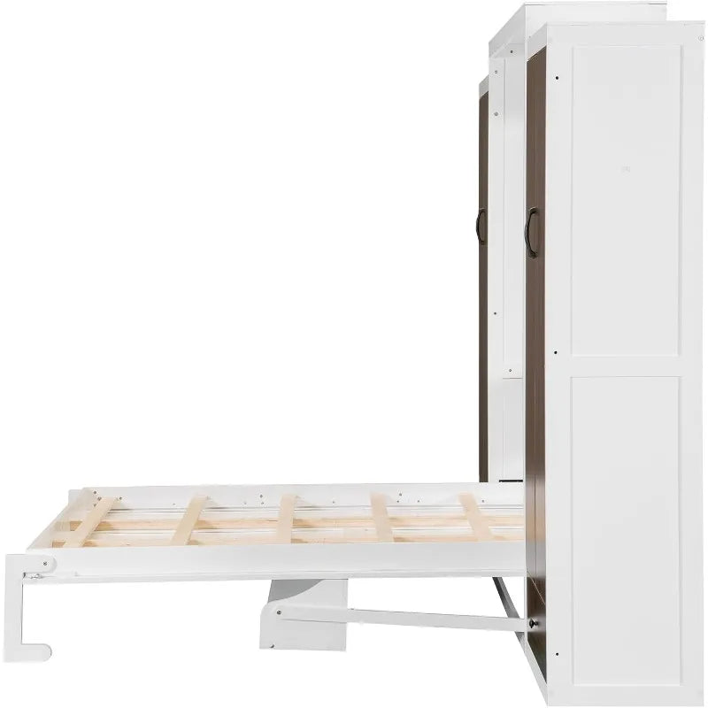 Queen Size Murphy Bed With Desk and Drawers and Closet in White