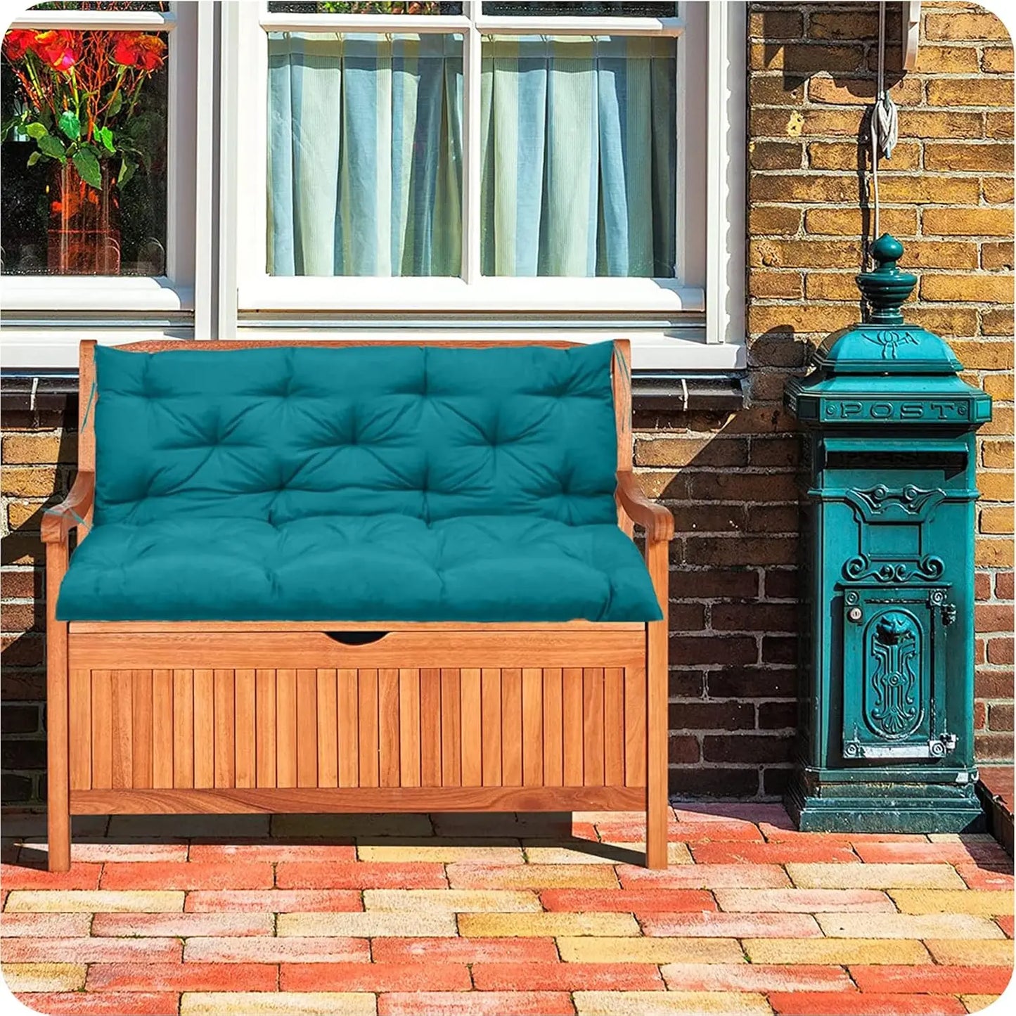 Thick 4 Inch Outdoor Swing Seat Cushion With Backrest And Ties For Patio Porch