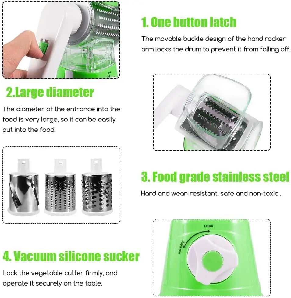 Rotary Cheese Grater 3 in 1 Vegetable Slicer with Blades