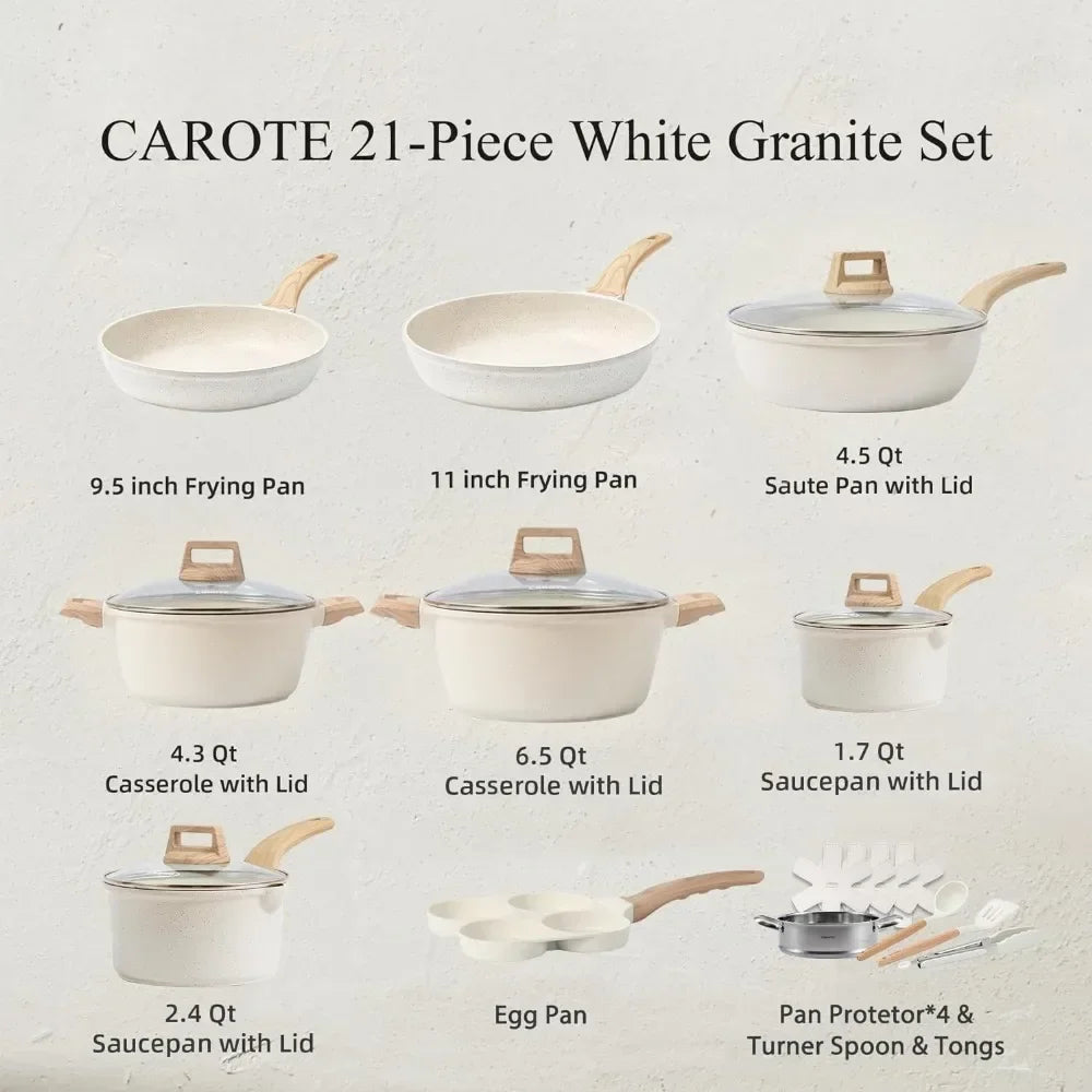 21 Pcs Pots and Pans Set Nonstick Cookware Sets White Granite Induction Cookware Non Stick Cooking Set with Frying Pans