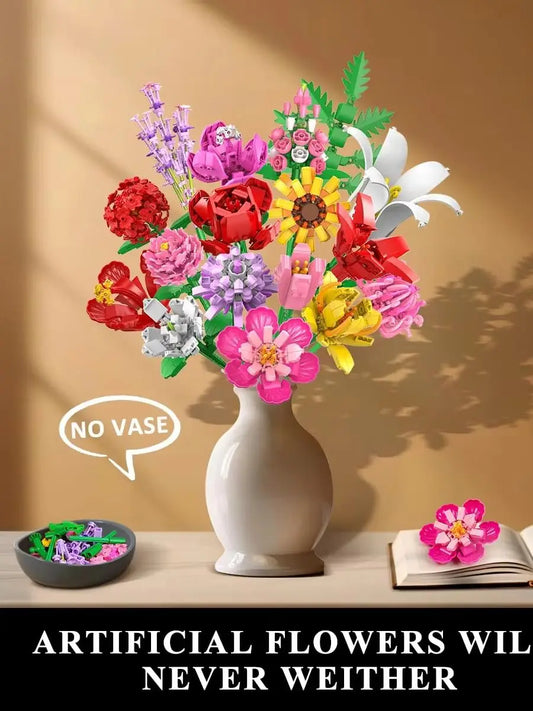 Flower Bouquet Building Set 18 Flowers Rose Sunflower Lego Compatible Gift