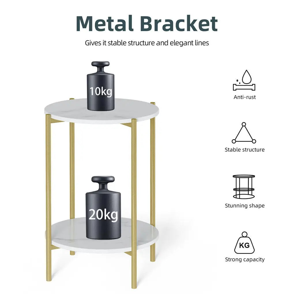 Two Tier Round Coffee End Tables Sofa Side Table Plant Stand