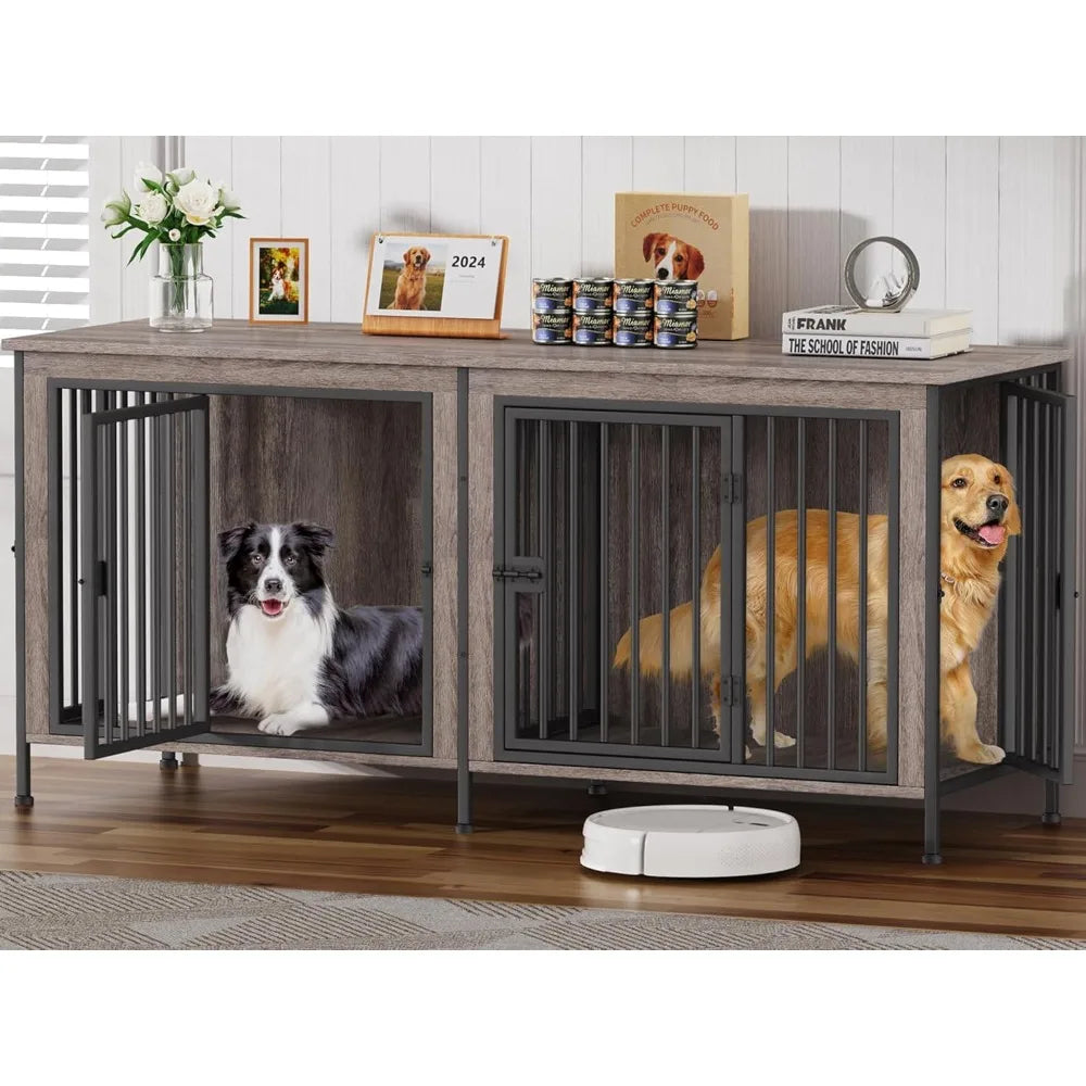 78 Inch Dog Cage Furniture With Divider TV Stand For Medium And Large Breeds