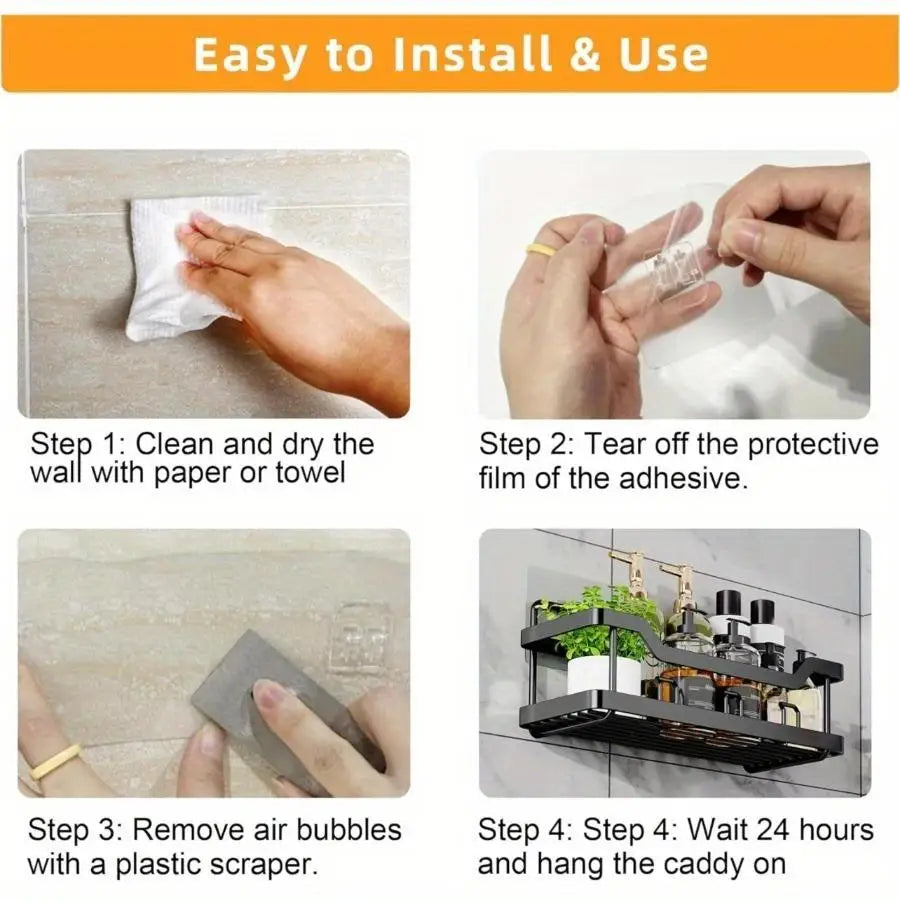 3 To 5 Pack Adhesive Shower Caddy No Drilling Rustproof Stainless Steel Bathroom