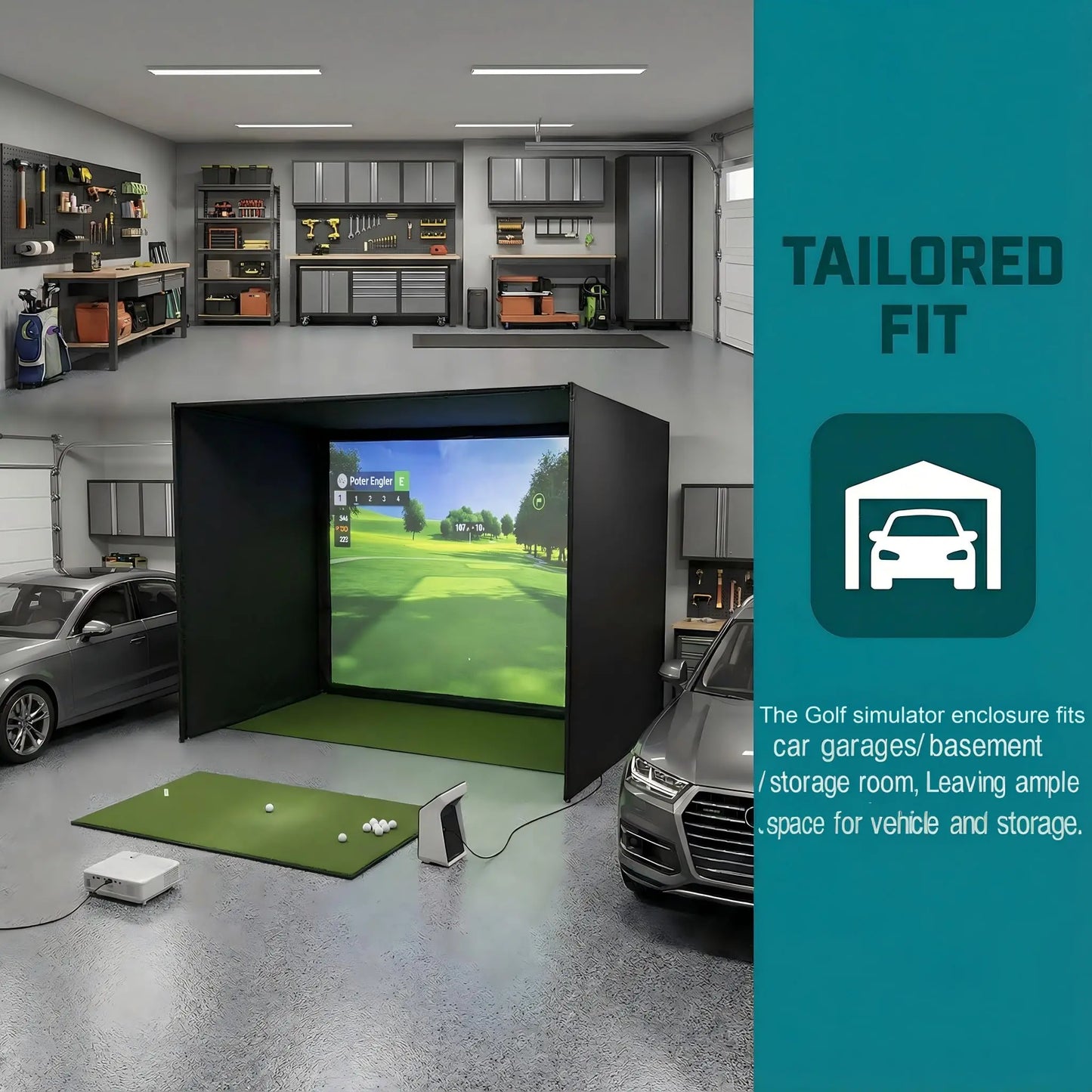 12x8 Indoor Golf Simulator Enclosure With HD Impact Screen And Durable Frame