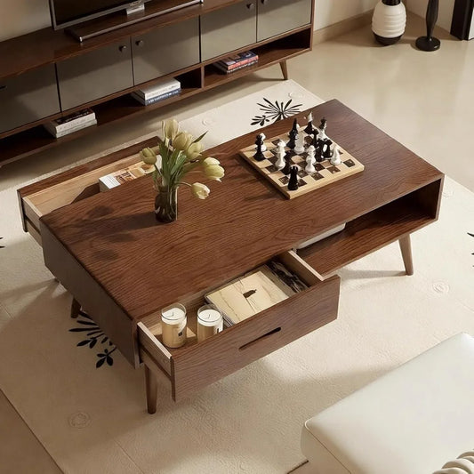 Solid Wood Coffee Table Storage Mid Century Modern 39in