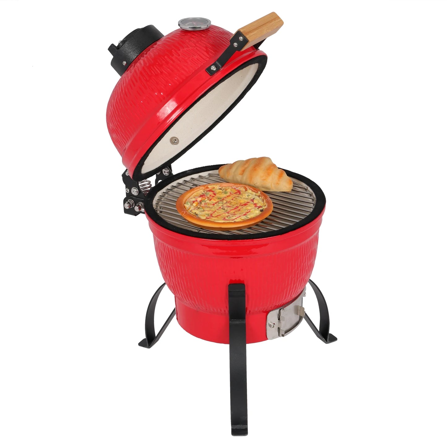 Round Kamado Charcoal Grill 13 Inch Ceramic Asador Orange Outdoor Barbecue